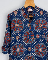 Floral Fusion – Cotton Short Kurta in Red & Blue